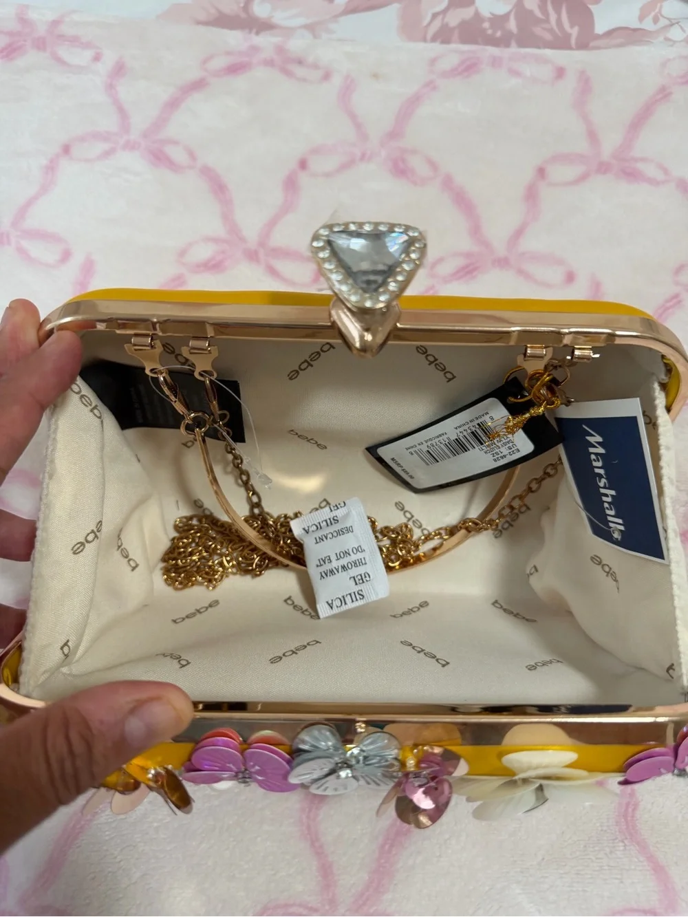 bebe Yellow Floral Sequin Embellished Clutch